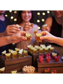 50个透明金色闪光1盎司香槟杯，葡萄酒杯，鸡尾酒杯，婚礼祝酒杯，可重复使用，适用于新年、圣诞节、派对、婚礼、生日、情人节和返校活动 - 彩色 - 查看 10