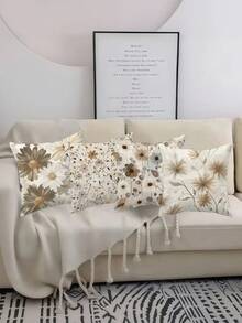 Bộ 4 vỏ gối trang trí họa tiết hoa cúc màu be - 100% polyester, in 2D, nhẹ nhàng và thanh lịch, kiểu dáng hiện đại (không bao gồm ruột gối), phù hợp cho phòng khách/ghế sofa/giường. - Màu Xám nhạt - Xem 4