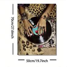 Fashionable Female Art Poster, Retro Girl Gramophone And Leopard Print Wall Decor, Minimalist Abstract Music Poster, Suitable For Living Room, Bedroom, Office Decoration, Frameless - Multicolor - View 11