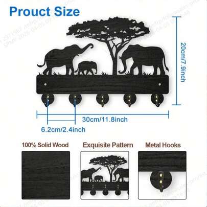 1 طقم رف معاطف بموضوع التخييم الريفي من الخشب، رف مثبت على الحائط لتعليق المفاتيح به 5 خطافات معدنية، ديكور منزلي من الخشب الصلب بنقش خارجي فاخر لتعليق المفاتيح والقبعات والربطات والمظلات
