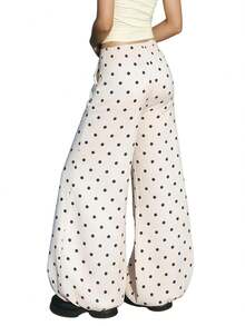 Pantalones bombachos de mujer con estampado de lunares, holgados, informales, de talle alto y pernera ancha para verano y primavera. - Blanco - Ver 4