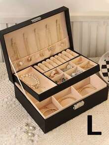 1pc Large Capacity Storage Box, Jewelry Box, Makeup Box, Vintage Leather Jewelry Box With Lock And Key, Dual Layer Desktop Storage Box, Suitable For Women's Accessories, Soft Velvet Lining, Multifunctional Storage For Earrings, Bracelets, Rings, Necklaces, Ideal Gift For Valentine's Day, Christmas, Birthday, Jewelry Box, Home Jewelry Storage Box, Travel Storage Box, Exquisite Mini Earring Storage Box, Travel Jewelry Zipper Case - Multicolor - View 14