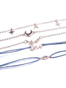 6pcs Set Delicate Gold Moon & Star Multi-Layer Bracelet, Beaded Heart Pendant Bracelet Set, Bohemian Starry Sky Style Jewelry For Women Daily Wear - Multicolor - View 4