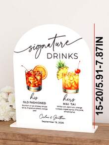 1 pieza Menú de cócteles personalizado e impreso, cartel de bar de boda para bebidas insignia, letreros de bebidas de él y ella, arco de acrílico con UV, perfecto para la decoración de la recepción - Tablero de exhibición de copas de vino para bodas F-Wedding - Ver 2