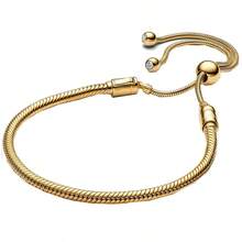 ¡Pulsera de hueso de serpiente de la serie corona de plata de ley 925! Adecuada para pulseras DIY originales, regalo de joyería de moda para el cumpleaños y la boda de la mujer - Dorado - Ver 2