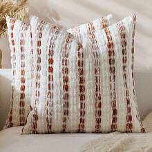 1/2 vỏ gối phong cách Boho 18x18 inch, họa tiết sọc trang trí nhà nông thôn, chất liệu chenille, có đường may nổi, màu trung tính, thích hợp cho phòng khách, ghế sofa và giường. - Màu Cam cháy - Xem 11