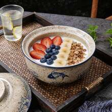 1 pièce Ensemble de bols en céramique de 6,5/8,5 pouces avec couvercle, bol à ramen/riz/pâtes/soupe de style japonais, micro-ondes et lave-vaisselle, convient pour la maison, le restaurant, les fêtes, excellent cadeau pour la fête des pères, la fête des mères, Pâques - Voir 4