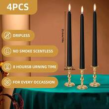 4 Pack 10 Inch Taper Candles - Drip-Free, Smokeless, Unscented - Suitable For Weddings, Dinners, Christmas - Black - View 3