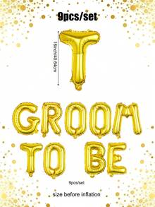 9个/套“准新郎”字母气球，包括金色、银色、黑色“准新郎”16英寸字母，适用于婚礼、订婚、单身派对、新郎装饰、室内/室外摄影道具 - 彩色 - 查看 2