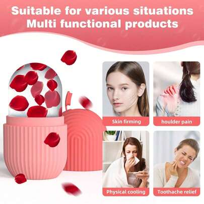 1/3件套面部及眼部冰滚轮套装 - 模具，可重复使用硅胶冰滚轮，硅胶托盘，面部美容，冰按摩滚轮，收缩毛孔，减少粉刺，居家SPA护理，男女皆宜，送给她的礼物，母亲节，生日礼物