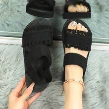 Women's Fashion Rhinestone Embellished Flat Casual Slippers, Suitable For Beach, Travel, Daily Wear, Summer - Black - View 7