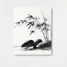 Cuadro 2D Plano, Moderno y Minimalista de Pintura China a Tinta en Blanco y Negro - Estilo de Caligrafía Asiática Tradicional Negro y Rocas, Marco de Madera Envuelto, Paleta Neutra para Sala de Estar, Dormitorio, Decoración de Oficina en Casa - Elegante Póster Listo para Colgar, Decoración de Pared para Sala de Estar, Arte de Pared Grande con Marco, Decoración y Accesorios para Sala de Estar, Decoración de Arte de Pared para Sala de Estar, Cuadro para Pared de Sala de Estar, Arte de Pared con - Enmarcado - Ver 1