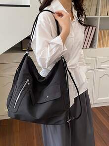 Túi xách cỡ lớn thời trang mới, túi đeo vai phong cách Hàn Quốc thường ngày dành cho nữ, thích hợp đi làm. - màu đen - Xem 7