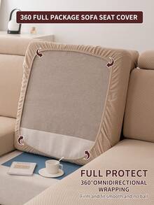 1pc Elastic Thickened Comfortable Sherpa Sofa Cover, Non-Slip Full Coverage Sofa Seat Cushion, 4-Season Universal Sofa Slipcover, Fabric Thick Sofa Blanket, Machine Washable, Pet Friendly, Decor For Bedroom, Office, Living Room, Fit For Corner Sofa, L-Shaped Sofa, 1/2/3/4 Seater - Khaki - View 8