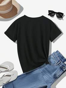 Women's Casual T-Shirt With "World's Best Mom" Graphic Print - Soft And Stretchy Crew Neck T-Shirt, All-Season Comfort, Machine Washable, Mother's Day Gift Idea, T-Shirts For Mom, Sentimental Design, Comfortable Fit, Stretch Fabric - 黑色 - 查看 4