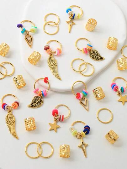 30pcs Vintage Bohemian Style Alloy Hair Rings Set - Hollow Round Hair Accessories Suitable For Women And Girls, Elegant Solid Color Braided Hair Decorations And DIY Hairstyle Design