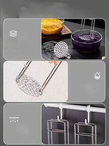 1个304不锈钢土豆捣碎器，婴儿辅食泥制作器，家用捣碎工具 - 銀色 - 查看 2