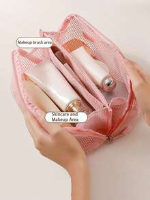 Túi đựng mỹ phẩm lưới nylon dung tích lớn, túi đựng đồ trang điểm nhiều lớp thoáng khí, túi đựng đồ vệ sinh cá nhân nhẹ, túi đựng đồ dùng vệ sinh du lịch thời trang, túi đựng đồ vệ sinh cá nhân dung tích lớn với nhiều ngăn, túi đựng đồ trang điểm du lịch và gia đình, kiểu dáng tối giản với khóa kéo, tay cầm đơn tiện phía trên, chi tiết rỗng, thích hợp để đựng đồ vệ sinh cá nhân và dụng cụ trang điểm. - Nhiều màu - Xem 11