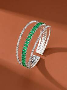 1 pieza Anillo abierto con forma de corazón de circonita cúbica de moda, adecuado para el uso diario de las mujeres - Verde - Ver 2