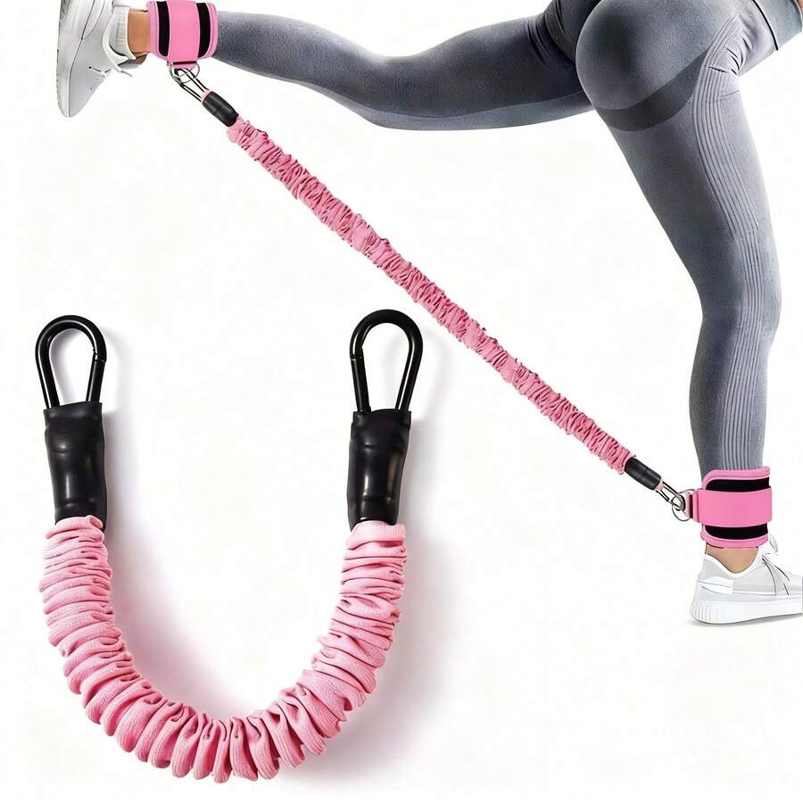 脚踝阻力带、带绑带的健身脚踝绑带、腿部和臀部训练阻力带、带运动绑带的脚踝绑带、健身配件 - 粉色 - 查看 1