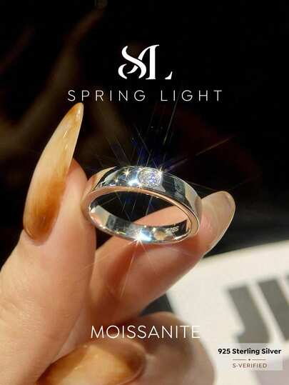 1枚0.2克拉简约单钻切割莫桑石戒指，S925纯银奢华订婚结婚戒指，新娘首饰