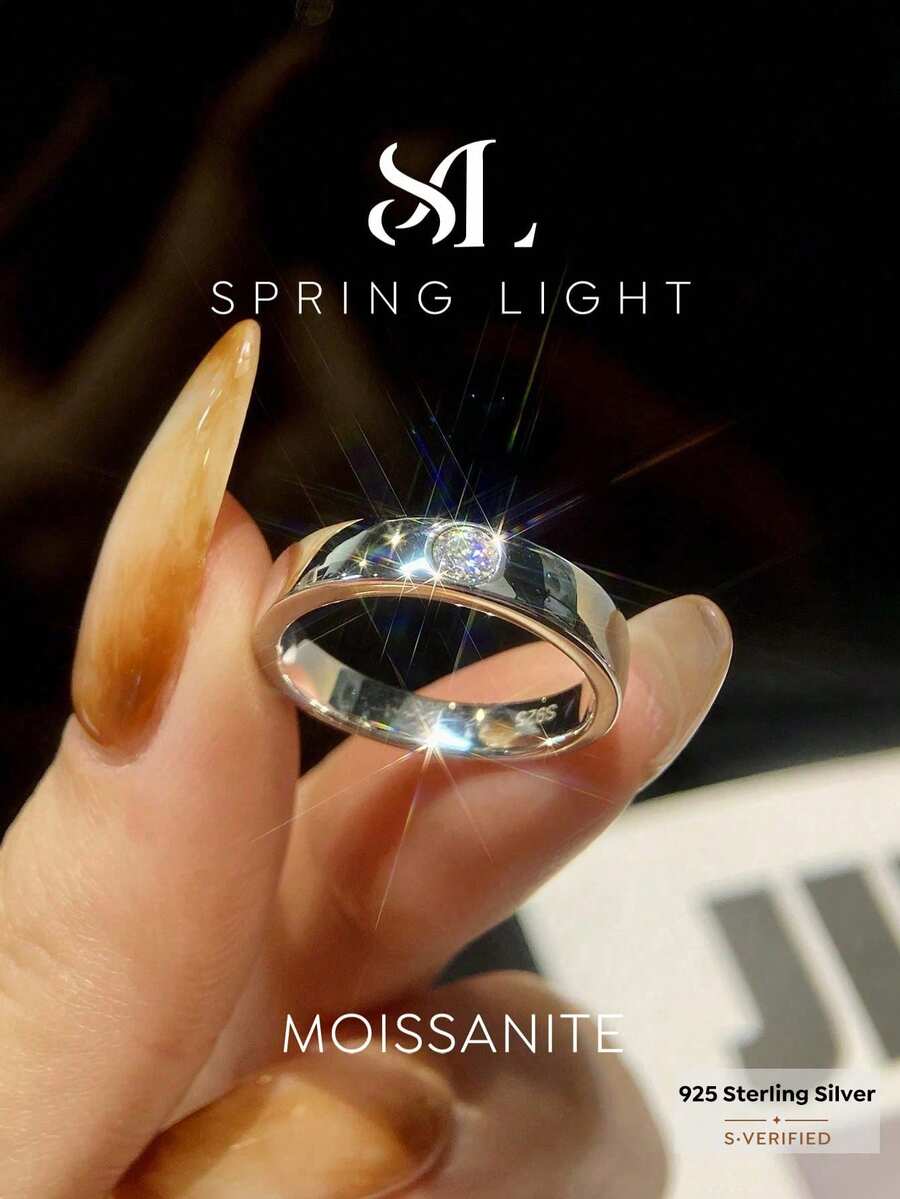 1 pieza Anillo de moissanita con un solo corte de diamante simple de 0.2 quilates, anillo de compromiso y boda de lujo de plata esterlina S925, joyería nupcial - Solitario Moissanita Simple-0.2ct - Ver 1