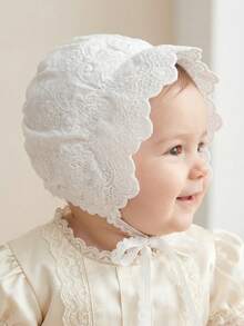 1pc Lace Trim Cute Princess Style Bucket Hat, Embroidered Princess Hat For Outing - White - View 4
