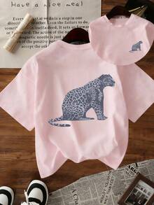 1 pieza Camiseta de manga corta con estampado para niña preadolescente, ropa juvenil estudiantil, regalo de verano para niños - Rosa - Ver 1