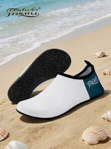 FFBLWEI Calcetines de agua antideslizantes para uso unisex, aptos para nadar, ríos, piscinas, lagos, surf, yoga - Blanco y azul - Ver 2