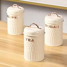 4 piezas de tarros de almacenamiento de alimentos de alta calidad, con estilo minimalista y estilo nórdico, herméticos, adecuados para pan, café, azúcar y té en la cocina - Beis - Ver 8