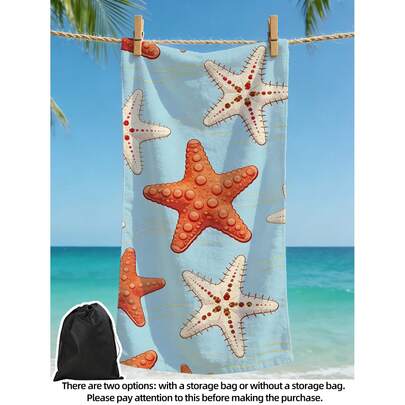 1pc Summer Starfish Theme Beach Towel, Swim Towel, Dual-Use Bath Towel For Pool/Home, Highly Absorbent Soft Microfiber Towel For Swimming, Fitness, Yoga, Travel, Recommended Regular Size And Oversized (35*75cm Small Towel, 150cm Or Above Recommended)