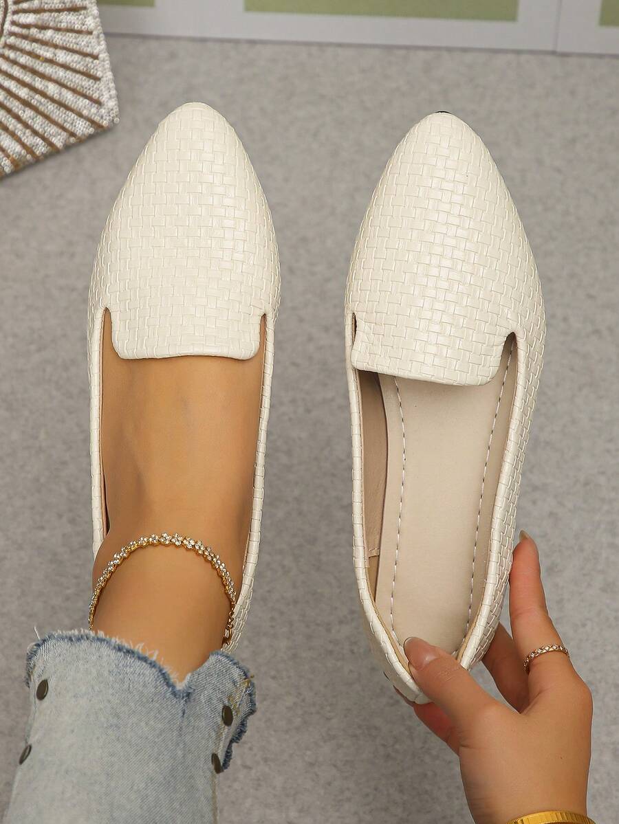 1 paire de chaussures plates ballerines beiges à bout pointu pour femmes grande taille, style minimaliste mode. Élégantes pour le printemps/été, port quotidien, trajets, bureau, cadeau pour la fête des mères, motif aléatoire - Beige - Voir 1