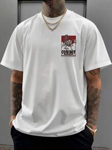 Hauts d'été : T-shirts pour hommes ornés d'un motif graphique inspiré des têtes de mort de cowboys, parfaits pour une touche décontractée grâce à leurs imprimés. Ce t-shirt à la coupe classique est simple, élégant et polyvalent, idéal pour les trajets quotidiens et les tenues décontractées. - Blanc - Voir 2
