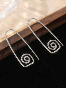 1 Pair Minimalist Vintage Spiral Geometric Earrings, Creative Earrings For Women's Daily Wear And Parties, Jewelry Gift For Holidays - Silver - View 3