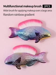 Women's 2PCS Cute Fish Shaped Rainbow Gradient Multifunctional Makeup Brush 2026 Daily Beauty Tool - Multicolor - View 2