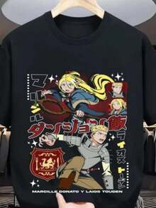 Marcille Concerned Delicious In Dungeon T-Shirt  Cartoon Anime Gift Clothes - Black - View 1