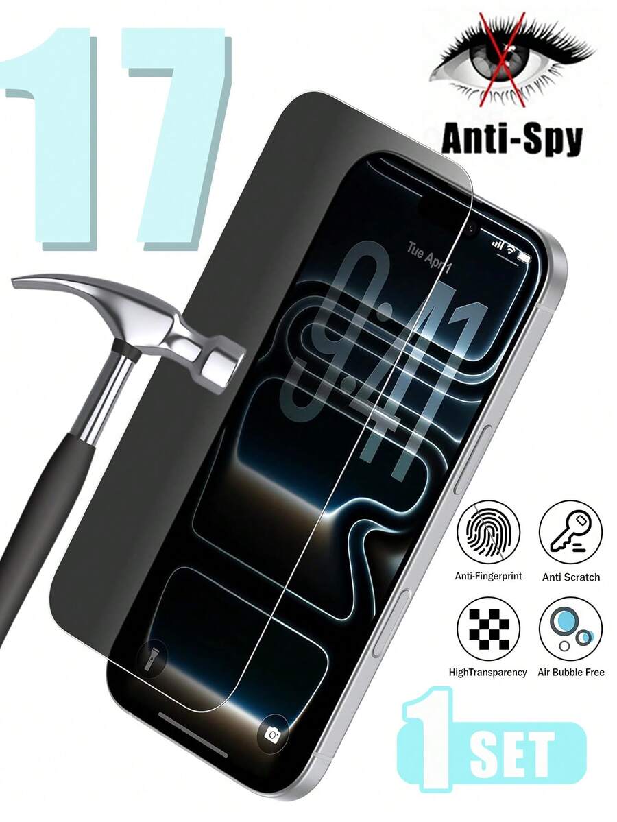 1 miếng - Miếng dán màn hình cường lực bảo vệ riêng tư cho iPhone 17 Pro Max, dễ dàng lắp đặt, độ cứng 9H, chống trầy xước, tương thích với ốp lưng điện thoại, phủ toàn màn hình, không bọt khí, phù hợp với 17 Pro Max/17 Pro/17 Air/17e/16 Pro Max/16 Pro/16 Plus/16e/16/15/14/13/12/11, phụ kiện thiết yếu cho cuộc sống hàng ngày và công việc văn phòng. - màu đen - Xem 1
