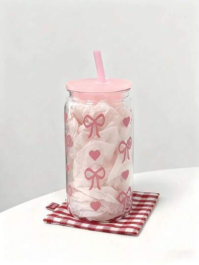 1pc Fashionable Pink Butterfly Pattern Plastic Cup With Lid & Straw, Made Of High-Quality Reusable Plastic Material, Suitable For Iced Coffee, Milkshake, Portable Drinks And Juices, Smoothies, Ideal Gift For Ladies And Sisters, Applicable For Office, School And Other Occasions