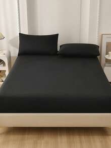Camel Brushed Soft & Comfortable 3 PiecesBed Sheet Set - Black - View 4