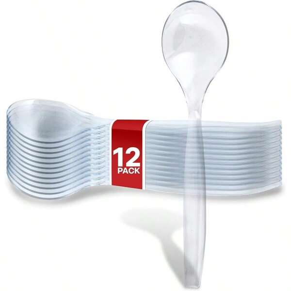 12 unidades de cucharas de plástico desechables de 10 pulgadas para servir, catering, bodas, fiestas y bufés - Utensilios grandes de Stock Your Home