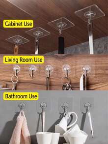 30/10/5pcs Seamless Wall Hooks Nail-Free Wall Mount Self-Adhesive Traceless Transparent Removable Waterproof Rustproof For Kitchen Bathroom Living Room - Clear - View 5