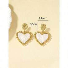Rhinestone Detail Heart Drop Earrings Valentines - White - View 4