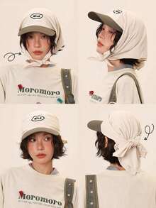 1pc Women's Outdoor Summer UV Protection Embroidered Letter Sun Hat Headscarf,Beach,Vacation - Style 1 - View 3