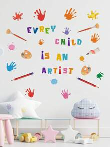 SUPSTICKER 1pc Colorful Watercolor Text & Butterfly Wall Sticker, PVC Material, Peel And Stick, Easy Installation, DIY, Suitable For Kids Room, Living Room, Art Studio, Kindergarten, Bookshelf, Wall Decor, 35.43*14.56inch/43.7*17.72inch - Multicolor - View 6