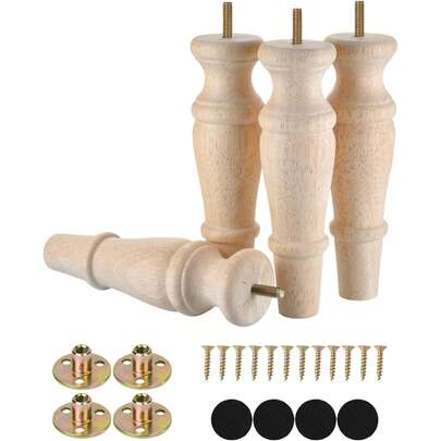 Chân đế gỗ chưa hoàn thiện, kích thước 6 inch/8 inch, dùng cho chân tủ quần áo, ghế sofa, tủ kệ, ghế đôn, bộ 4 chân thay thế đồ nội thất bằng gỗ tự lắp ráp.