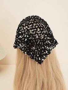 1 pieza Sombrero de mujer de ganchillo con lentejuelas huecas en forma triangular, adecuado para uso diario en primavera, verano y otoño - A - Ver 5