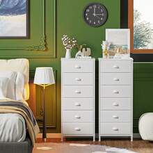 White Tall Dresser Bedroom Vertical Storage Tower 6 Fabric Drawers Nightstand End Table Living Room Closet Entryway Hallway AFSI - 鄉村棕色 - 查看 6