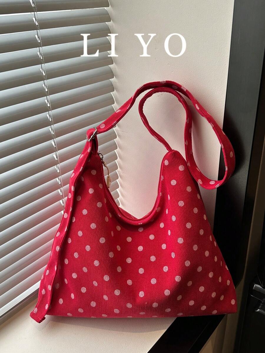 Women's Shoulder Bag, Fashionable Polka Dot Crescent Shaped Fabric Bag