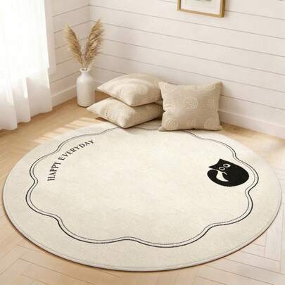 1pc Cute Cat Print Round Rug, Faux Wool Carpet, Soft, Foldable, Easy To Clean, Suitable For Bedroom, Living Room, Gaming Area, Vanity Area, Living Room Decor | Minimalist Mat | Home Decor Carpet, Holiday Decoration