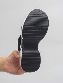 Women's Solid Color Open Toe Open Back Round Toe High Heel Thick Sole Fabric Wedge Sandals Casual Sports Summer - Black - View 7
